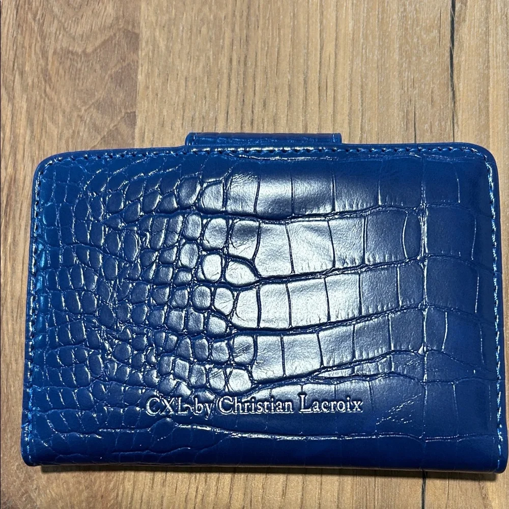 NWT CXL by Christian Lacroix Blue Croc-Embossed Faux Leather Bifold Wallet NWT - Picture 2 of 11